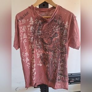 AFFLICTION  men's Large dragon with kanjis distressed t shirt